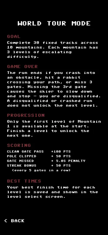 Slalom 64 World Tour mode — timed mountain race