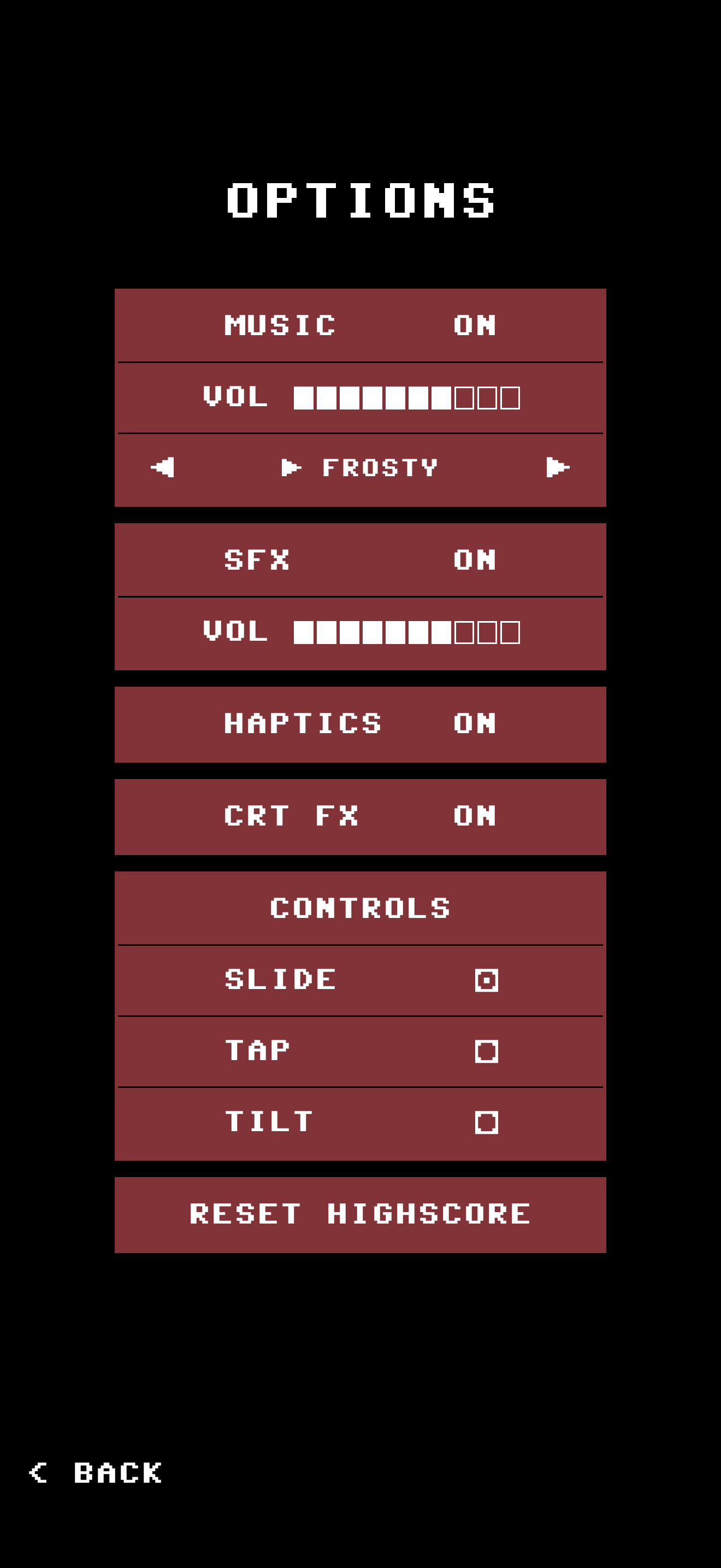 SLALOM 64 options screen
