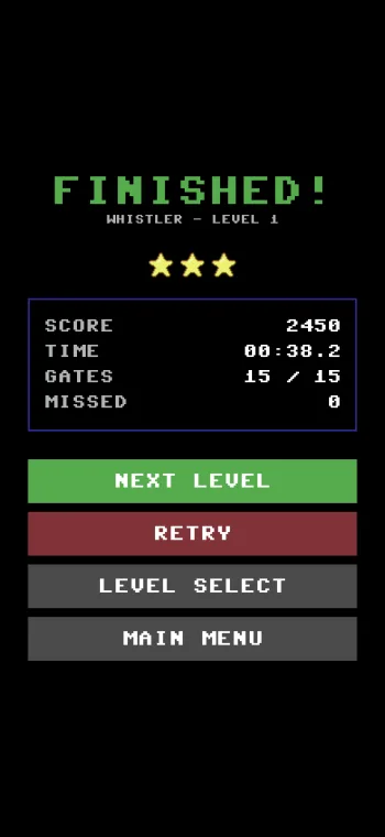 Slalom 64 3 star rating on a completed run